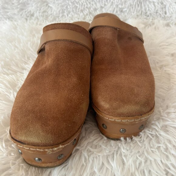 Free People Calabasas Platform Clogs Womens 9.5 Brown Suede Mules Slip On - Picture 3 of 10
